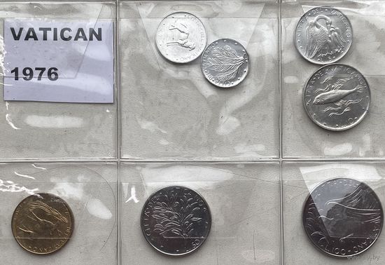 Ватикан 1, 2, 5, 10, 20, 50, 100 лир 1976 г. Годовой набор 7 монет без серебра