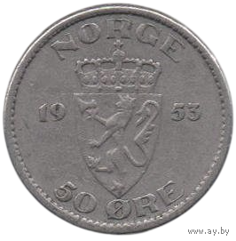 Королевство Норвегия. 50 эре 1953.