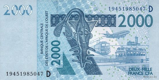 Мали 2000 франков образца 2019 года UNC p416D