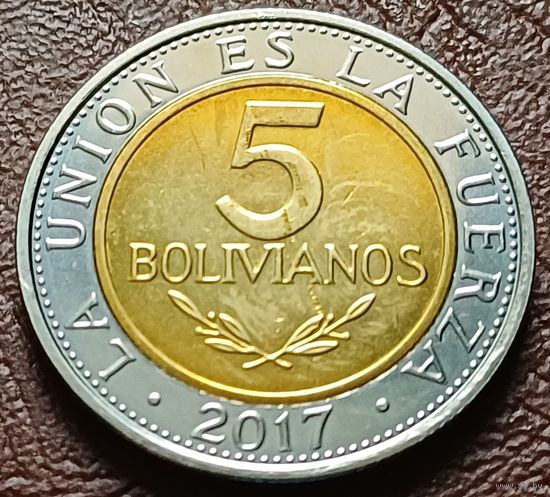Боливия 5 боливиано, 2017    ( 1-7-4 )