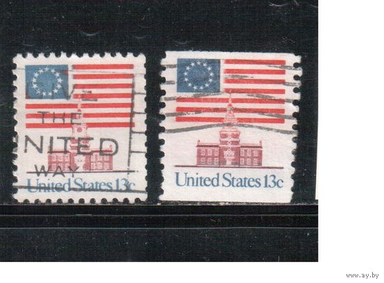 США-1975, (Мих.1194 А+С) , гаш. , Стандарт , Флаг (одиночка),(1)