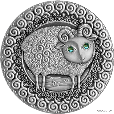 Авен. 2009 , Овен. 2009. (Aries. 2009) , серебро , 20 рублей .  Серебро , 20 рублей . Знаки Зодиака . Гороскоп. Гараскоп .