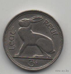 РЕСПУБЛИКА ИРЛАНДИЯ. 3 ПЕННИ 1968. ФАУНА. ЗАЯЦ. НЕЧАСТАЯ