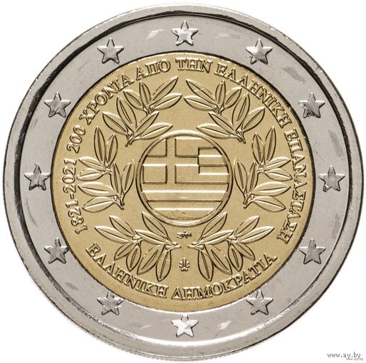 2 евро 2021 Греция 200 лет Революции UNC из ролла