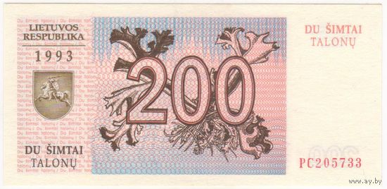 Литва 200 талонов 1992 год. UNC  РС 205733
