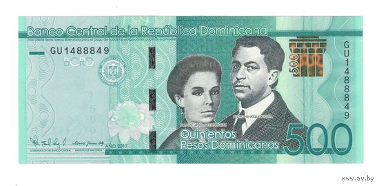 Доминикана 500 песо 2017 года. Тип P-192. Состояние UNC!