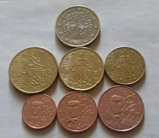 Набор евро монет Франция 1999 г. (1, 2, 5, 10, 20, 50 евроцентов, 1 евро)