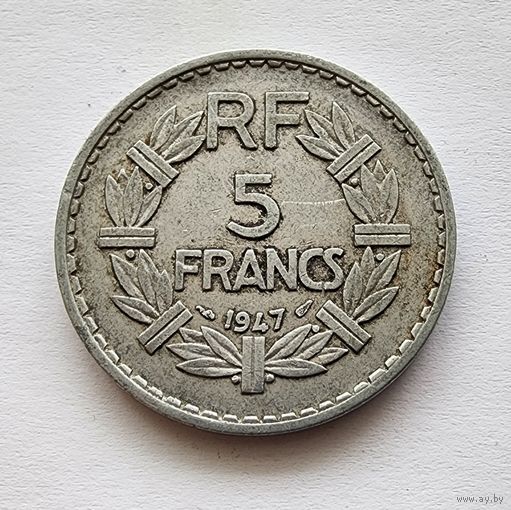 Франция 5 франков, 1947 Алюминий /серый цвет/ Без отметки монетного двора