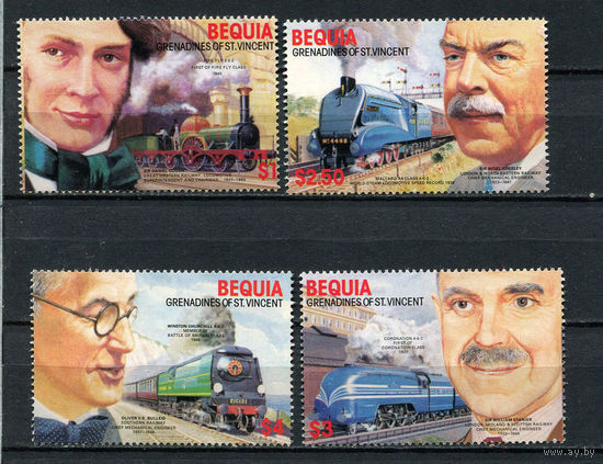 Бекия (Сент-Винсент и Гренадины) - 1986 - Железная дорога - (незначительные пятна на клее) - [Mi. 196-199] - полная серия - 4 марки. MNH.  (Лот 37Js)-T25P6