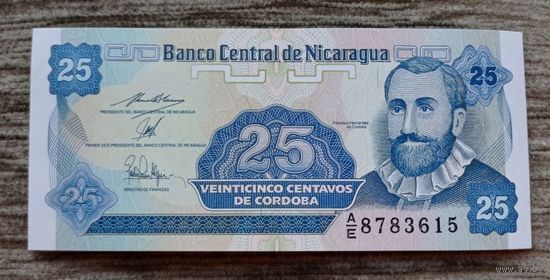 Werty71 Никарагуа 25 сентаво 1991 UNC банкнота