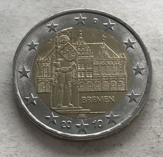 Германия 2 евро 2010 - Городская ратуша и Роланд, Бремен (J - Гамбург)