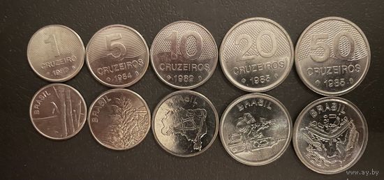 Бразилия Набор 5 монет 1980 - 1985 год UNC