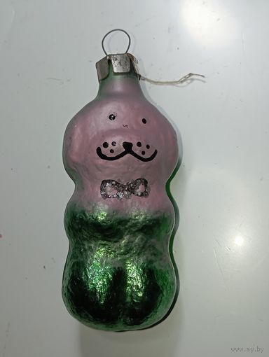 Ёлочная игрушка  - Собачка  . СССР  . Стекло .