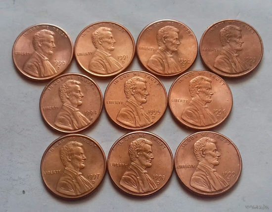 1 цент США, погодовка 1990-х, D