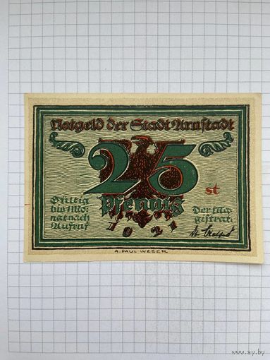 Нотгельд 25 пфеннигов Германия Урунштадт-0501
