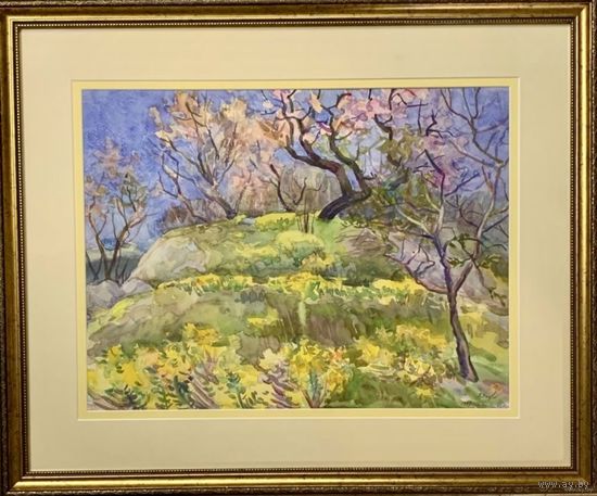 Доморад В.А "Весна в горах", 1987г., акварель. Размер 35,5х46,5 см.