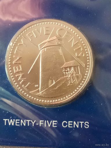 25. Распродажа. Барбадос 25 центов 1974 г. Редкая!!! Тираж 3 708! Из набора. ВUNC!