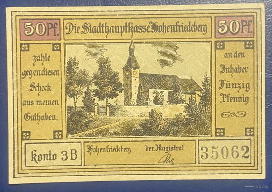 Нотгельд 50 пфеннигов 1922 год. Хоэнфридебер. Веймарская республика