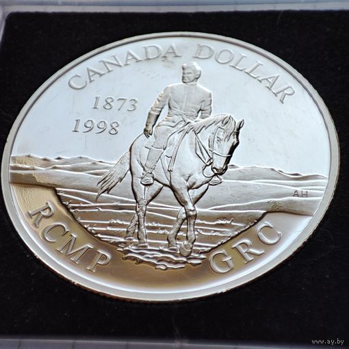 1 доллар Канады 1998 года. 125 лет Канадской королевской конной полиции . Серебро.