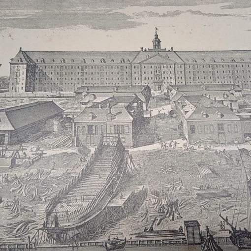 Верфь Остъ-Индской компании. Энциклопедическая гравюра . 22х20см. Спб.19-нач.20в.