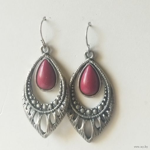 Серьги- подвески.Псевдомарказиты. Вставка. Чернение.Винтаж.4,5х2 см.
