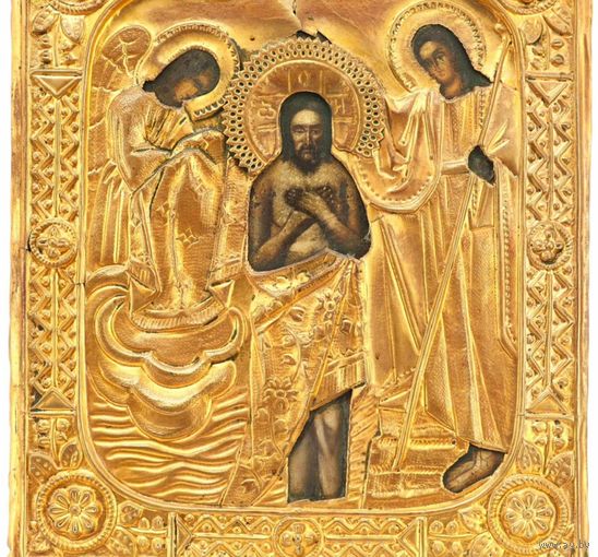 Икона в окладе Крещение Господне латунь золочние сер. XIX в. 31,3 x 26,5 см.
