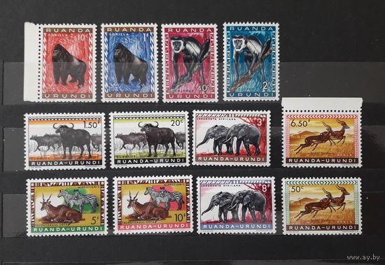 Руанда-Урунди 1959г. Серия из 12 марок(полная): Животные Африки. **