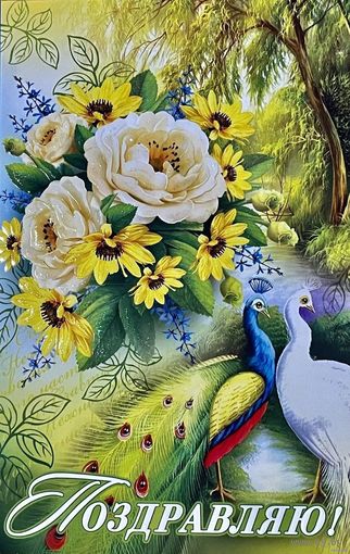 ДВОЙНАЯ ЧИСТАЯ ОТКРЫТКА. ПОЗДРАВЛЯЮ. РАЗМЕР 12 * 19 см.