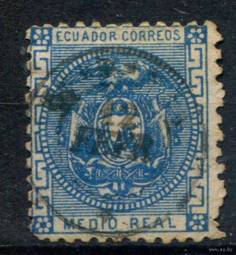 Эквадор - 1872г. - герб, 25 R - 1 марка - гашёная. Без МЦ!