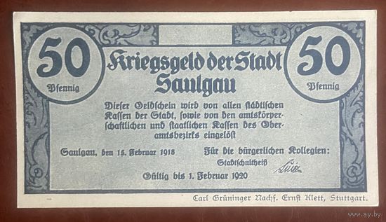 Нотгельд Заульгау 50 пфеннигов 1920 год. Веймарская республика