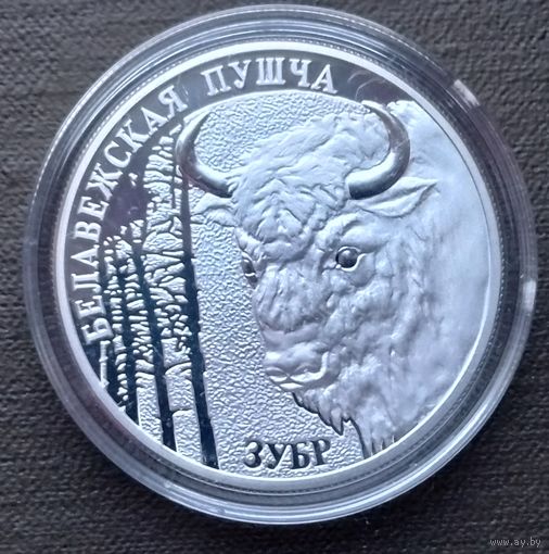 Серебро 0,925! Беларусь 20 рублей, 2001 Беловежская пуща - Зубр. Сертификат.