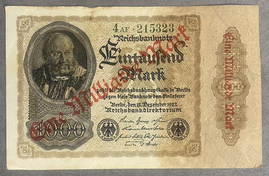 Банкнота 1 миллиард марок 1922 год. Веймарская республика