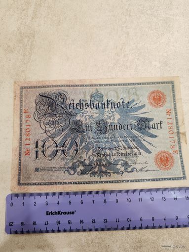100 марок 1908 г. (красная печать) Германия. СМОТРИТЕ ДР. МОИ ЛОТЫ. Большая распродажа!