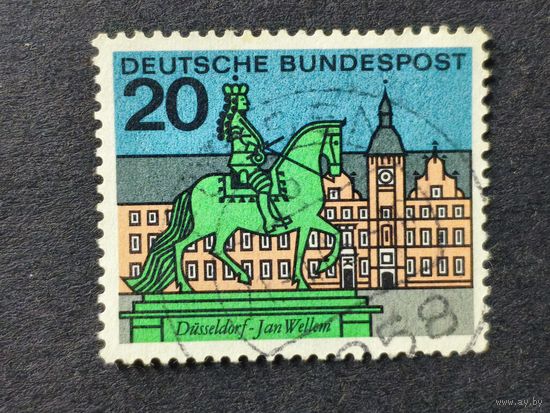 Германия 1964. Столицы земель Федеративной Республики Германия. Памятник Яну Веллену и ратуша, Дюссельдорф