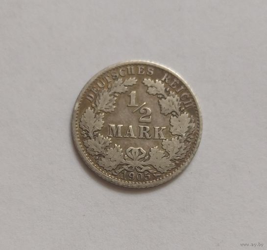1/2 марки. 900пр., 1905г.Германская империя.