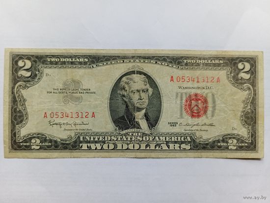 США 2 $ 1963 г. - красная печать