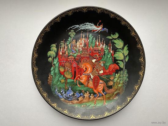 Тарелка декор. ''Руслан и Людмила'', Палех, Виноградовский фарфор.