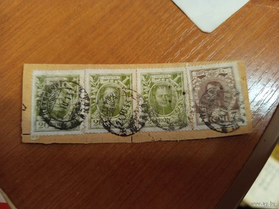 1913 Россия вырезка с марками Мих 83 и 87 императоры Николай 2 и Александр 1 (4-3)