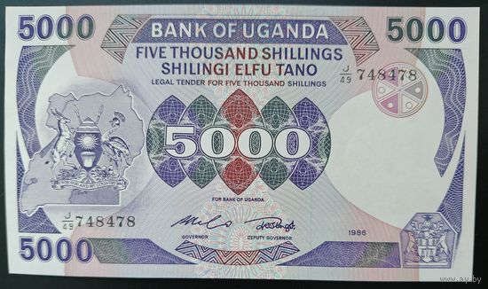 РАСПРОДАЖА КОЛЛЕКЦИИ. Уганда 5000 шиллингов 1986 г.
