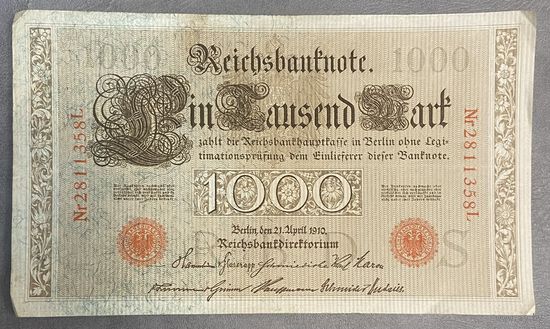 Банкнота 1000 марок 1910 год. Германская империя.