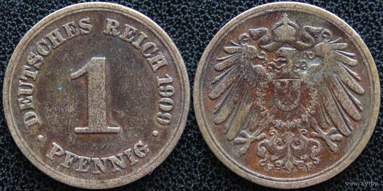 YS: Германия, Рейх, 1 пфенниг 1909F, KM# 10