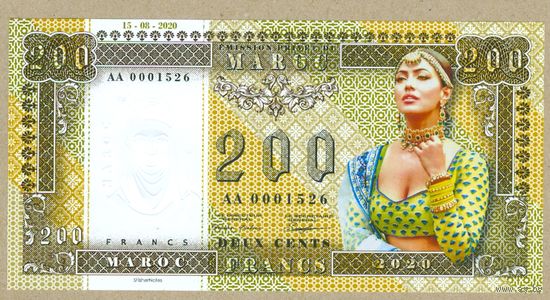 (UB) МАРОККО 200 франков 2020 ПРЕСС,полимер,частный выпуск,читать описание