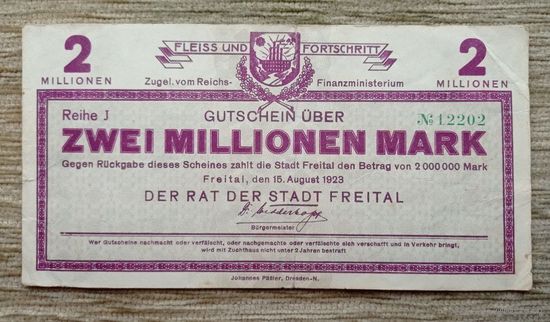Werty71 Германия Веймар 2000000 марок 1923 банкнота 2 миллиона гроссгельд Фрейталь