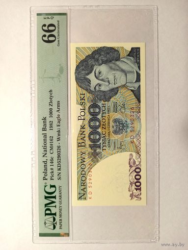 Польша 1000 злотых 1982 год PMG 66 UNC