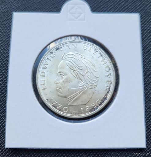 5 марок 1970 Германия 200 лет со дня рождения Людвига ван Бетховена! Серебро 11.2 грамма 625 пробы 0,225 унции! Штемпель! ВОЗМОЖЕН ОБМЕН!