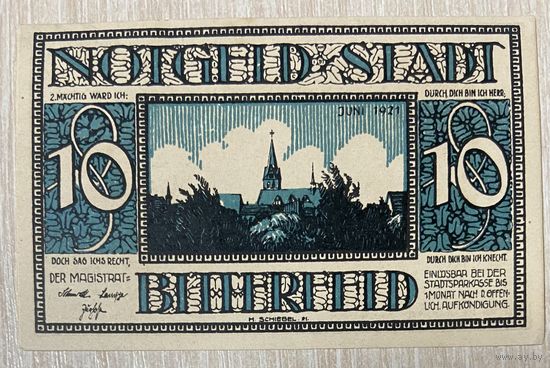 Нотгельд Биттерфельд 10 пфеннигов 1921 год. Веймарская республика