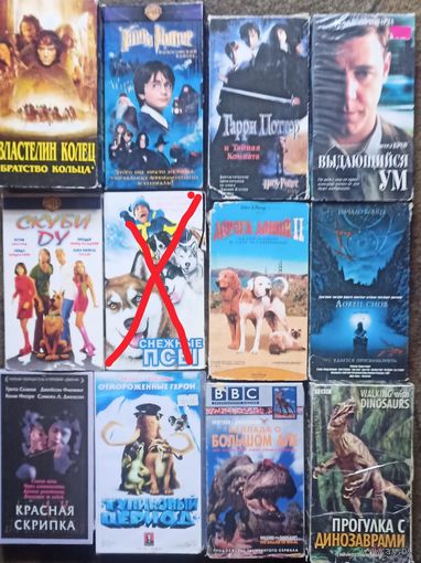 Властелин колец. Братство кольца, Гарри Поттер, Выдающийся ум, Ловец снов, Красная скрипка, Тупиковый период (Гоблин), Баллада о большом Але, Прогулки с динозаврами. Цена за одну кассету