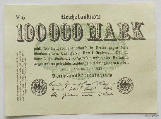 Германия 100000 марок 1923 	Частный тип. в/з Волны
