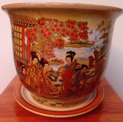 Кашпо. Стиль Шинуазри. Техника Мориаж. Японские жанровые сценки