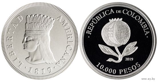 Колумбия 10000 песо, 2019 200 лет Независимости UNC капсула